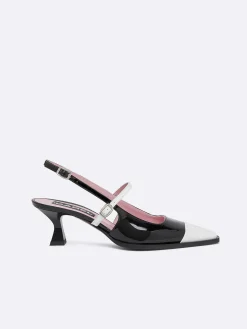 Carel Pompen>Zwart-Wit Lakleren Slingback Pumps