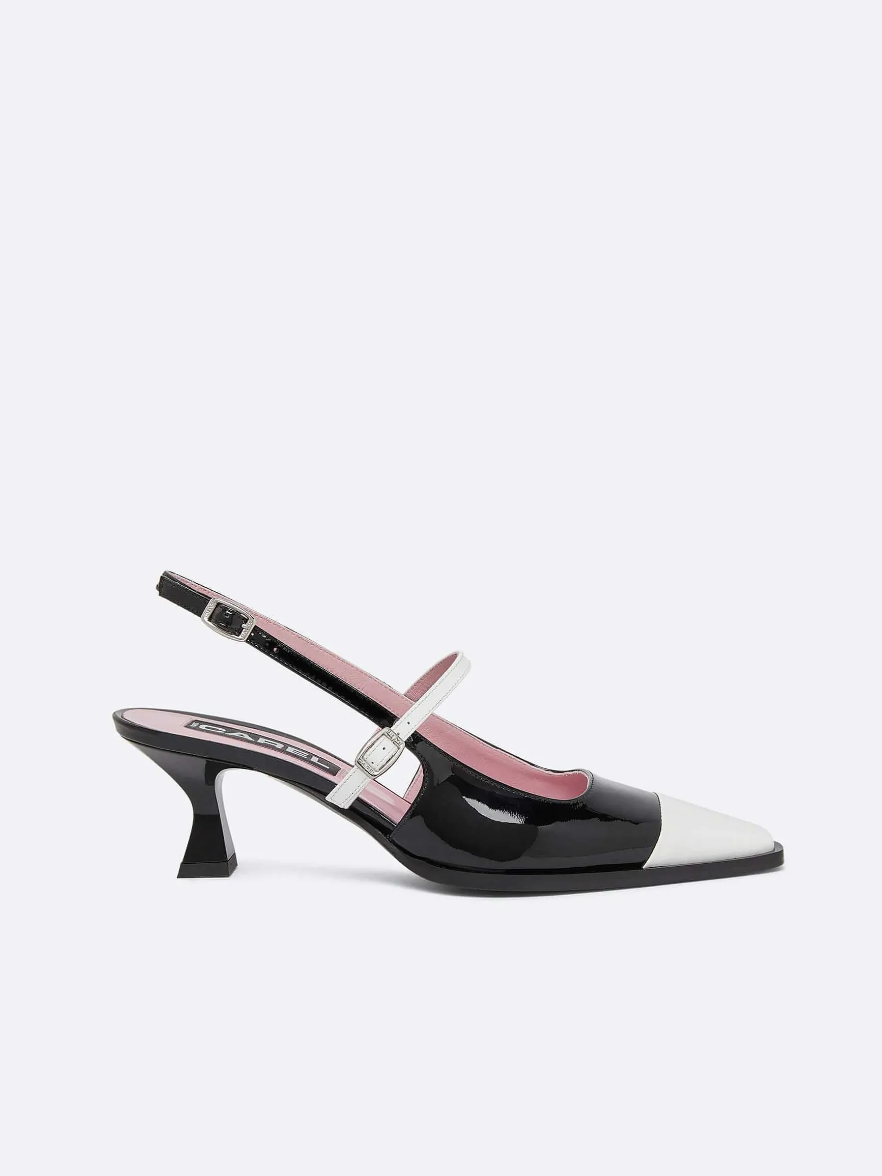Carel Pompen>Zwart-Wit Lakleren Slingback Pumps
