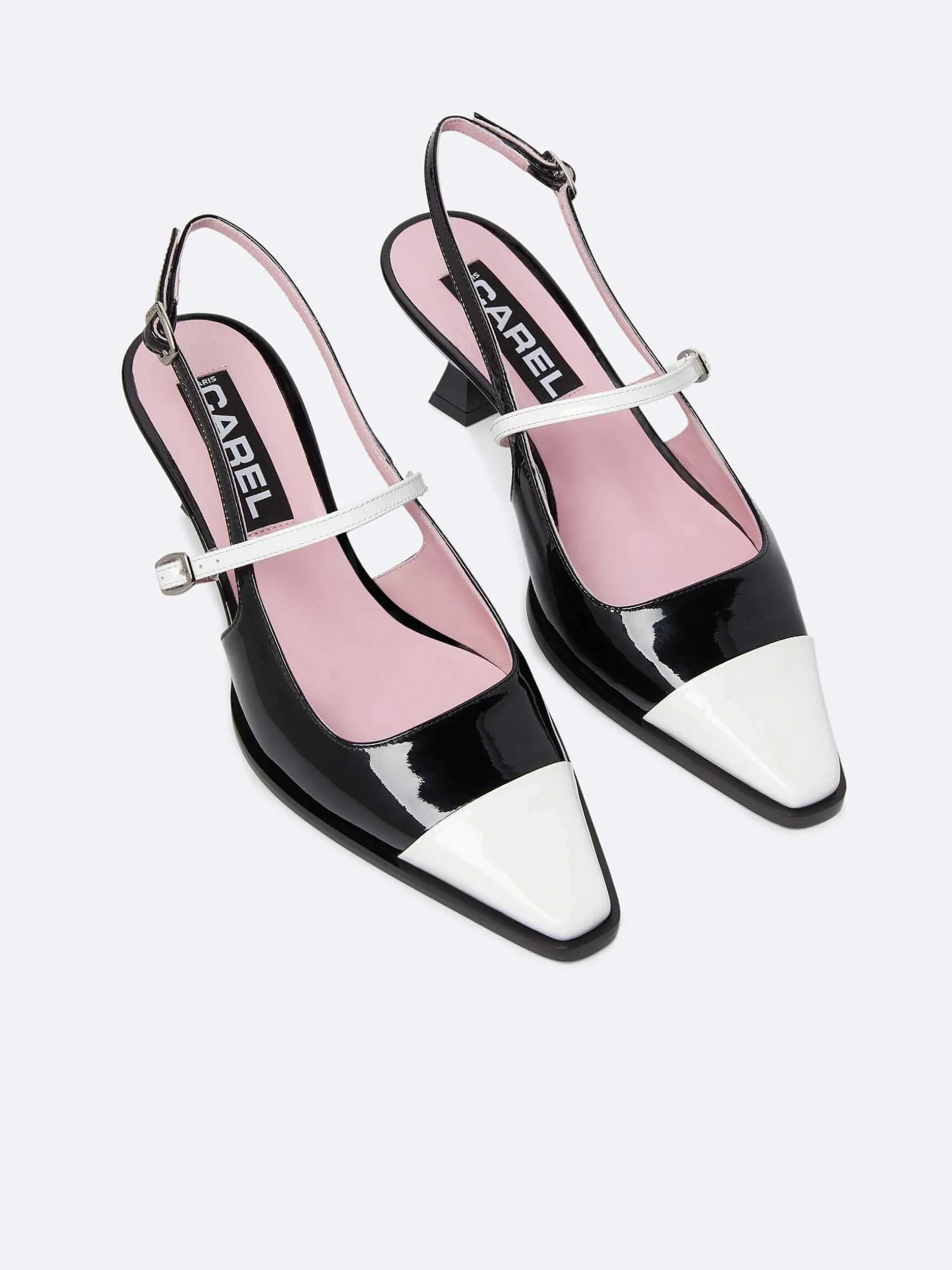Carel Pompen>Zwart-Wit Lakleren Slingback Pumps