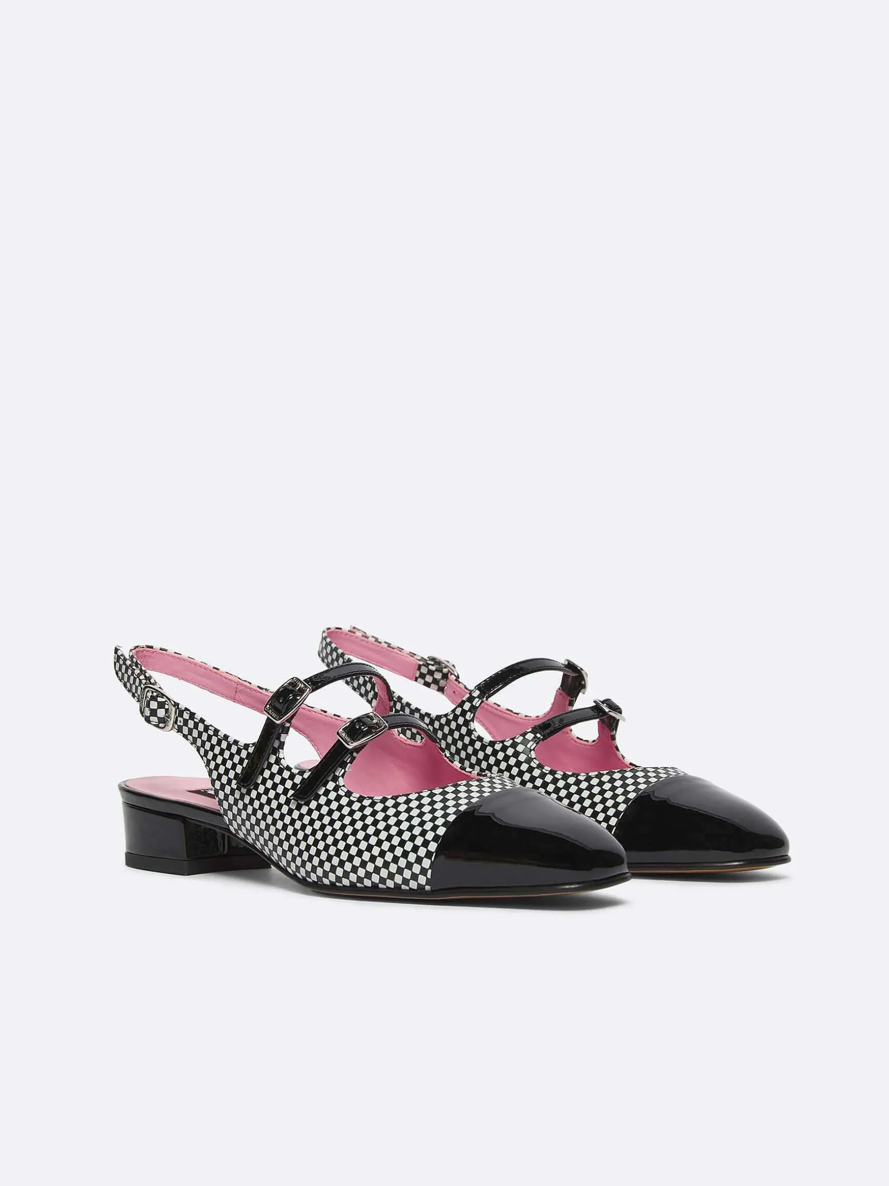 Carel Slingbacks>Zwart-Wit Upcycled Leer En Lakleren Mary Janes Met Slingback
