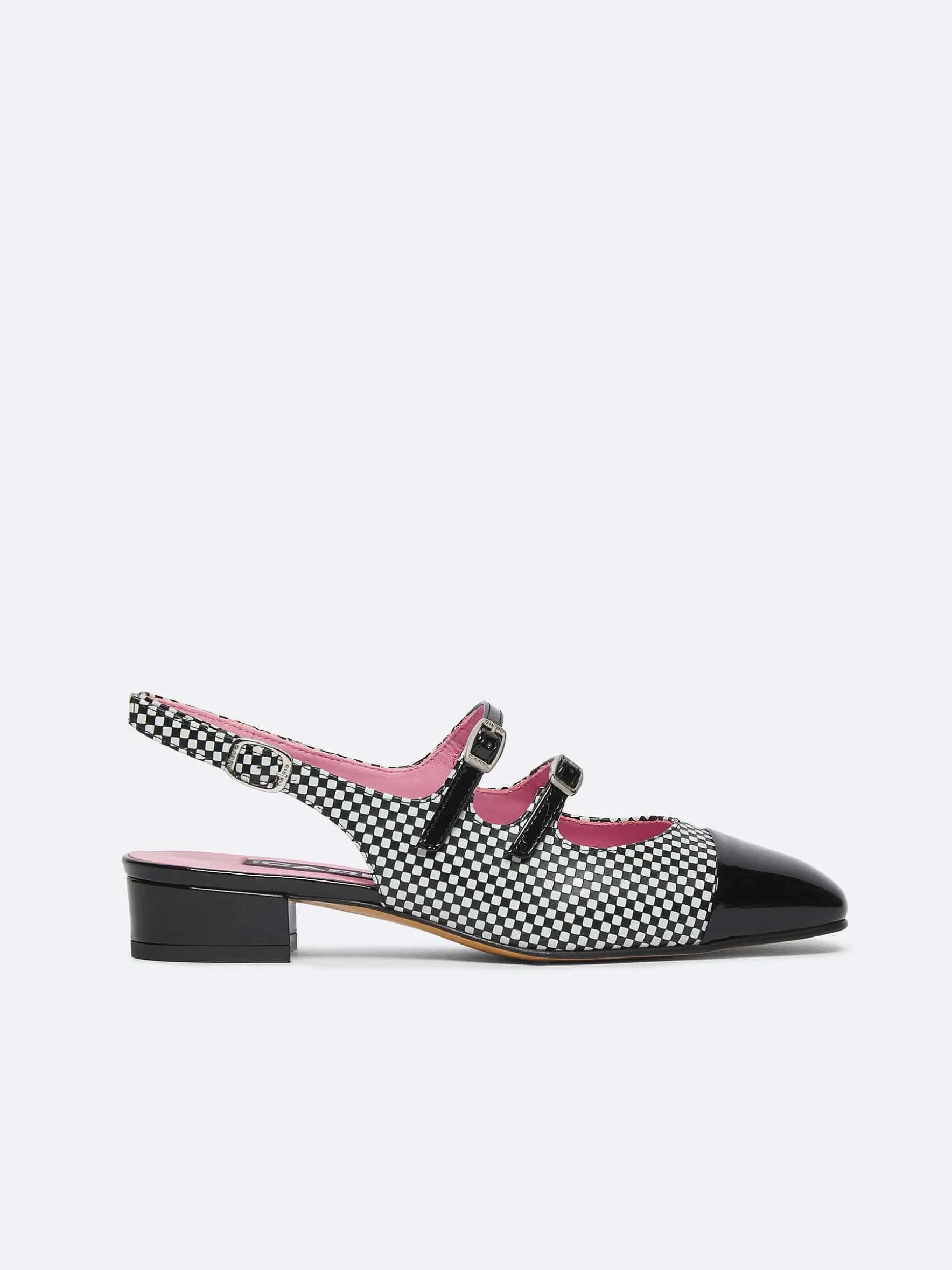 Carel Slingbacks>Zwart-Wit Upcycled Leer En Lakleren Mary Janes Met Slingback