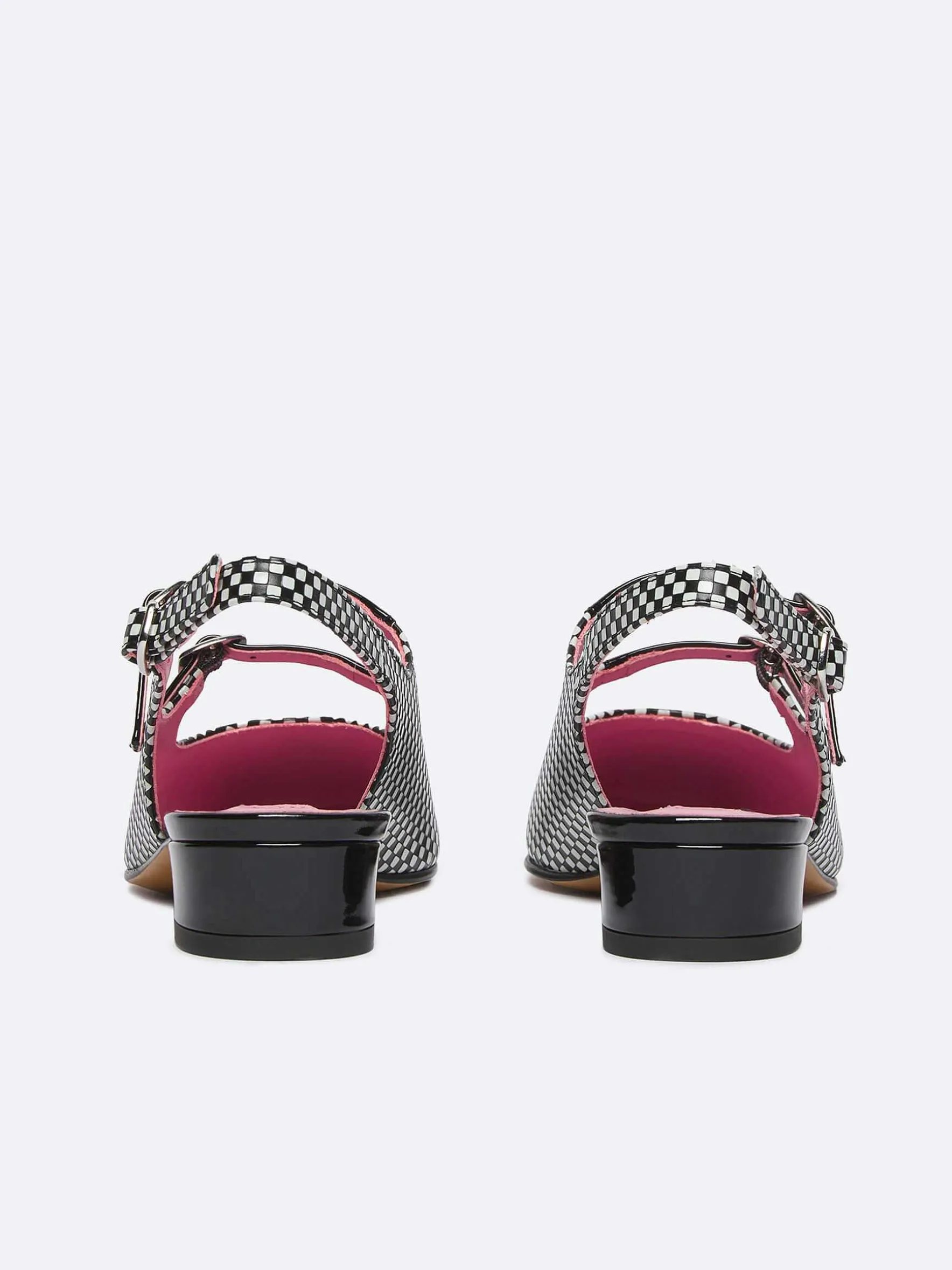 Carel Slingbacks>Zwart-Wit Upcycled Leer En Lakleren Mary Janes Met Slingback