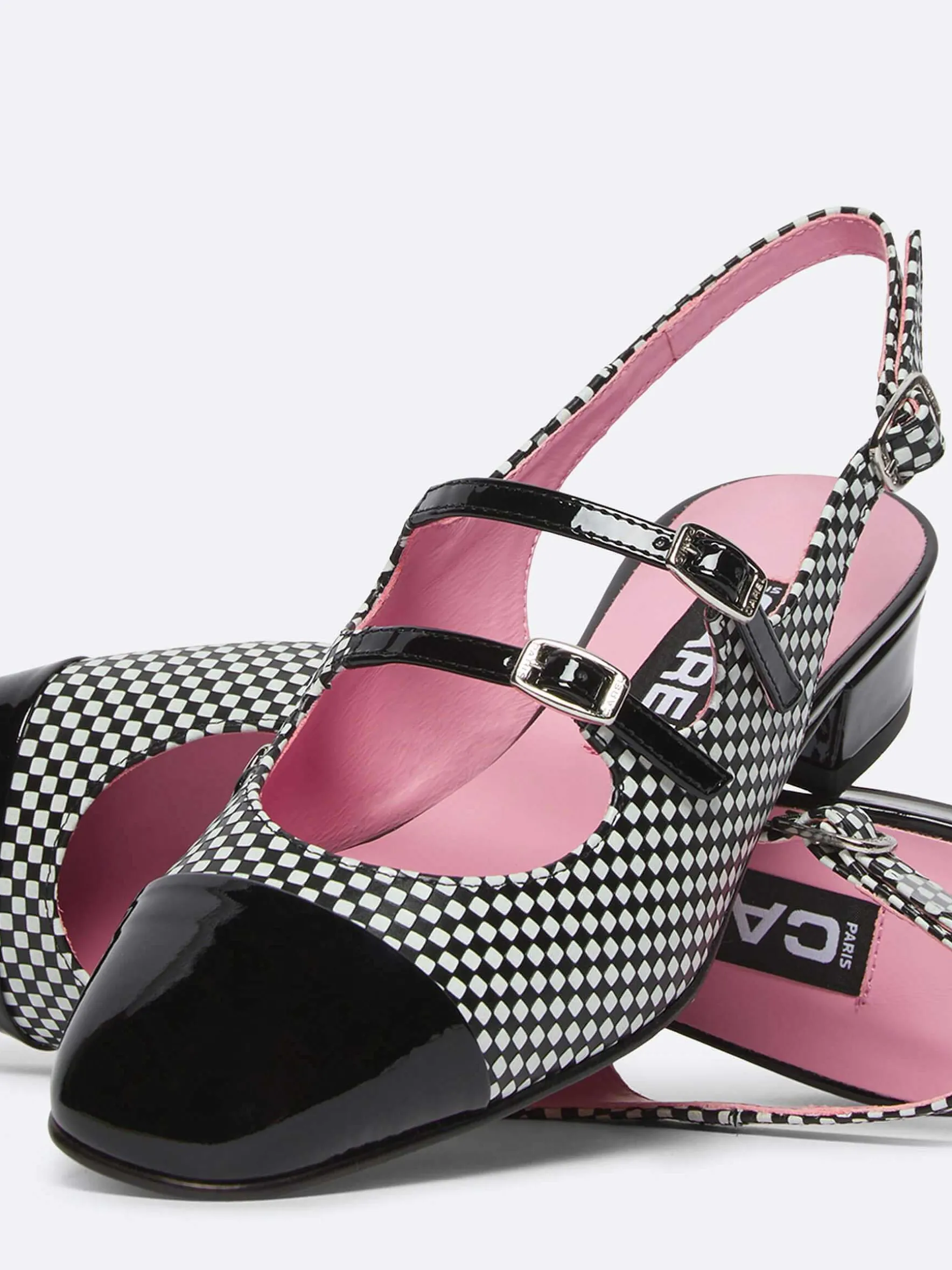 Carel Slingbacks>Zwart-Wit Upcycled Leer En Lakleren Mary Janes Met Slingback