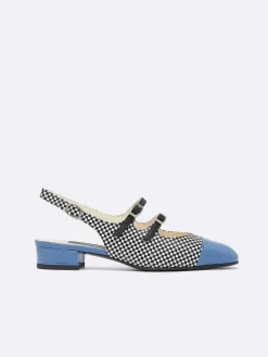 Carel Slingbacks>Zwart-Wit Upcycled Leer En Blauwe Lakleren Mary Janes Met Slingback