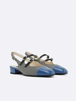 Carel Slingbacks>Zwart-Wit Upcycled Leer En Blauwe Lakleren Mary Janes Met Slingback
