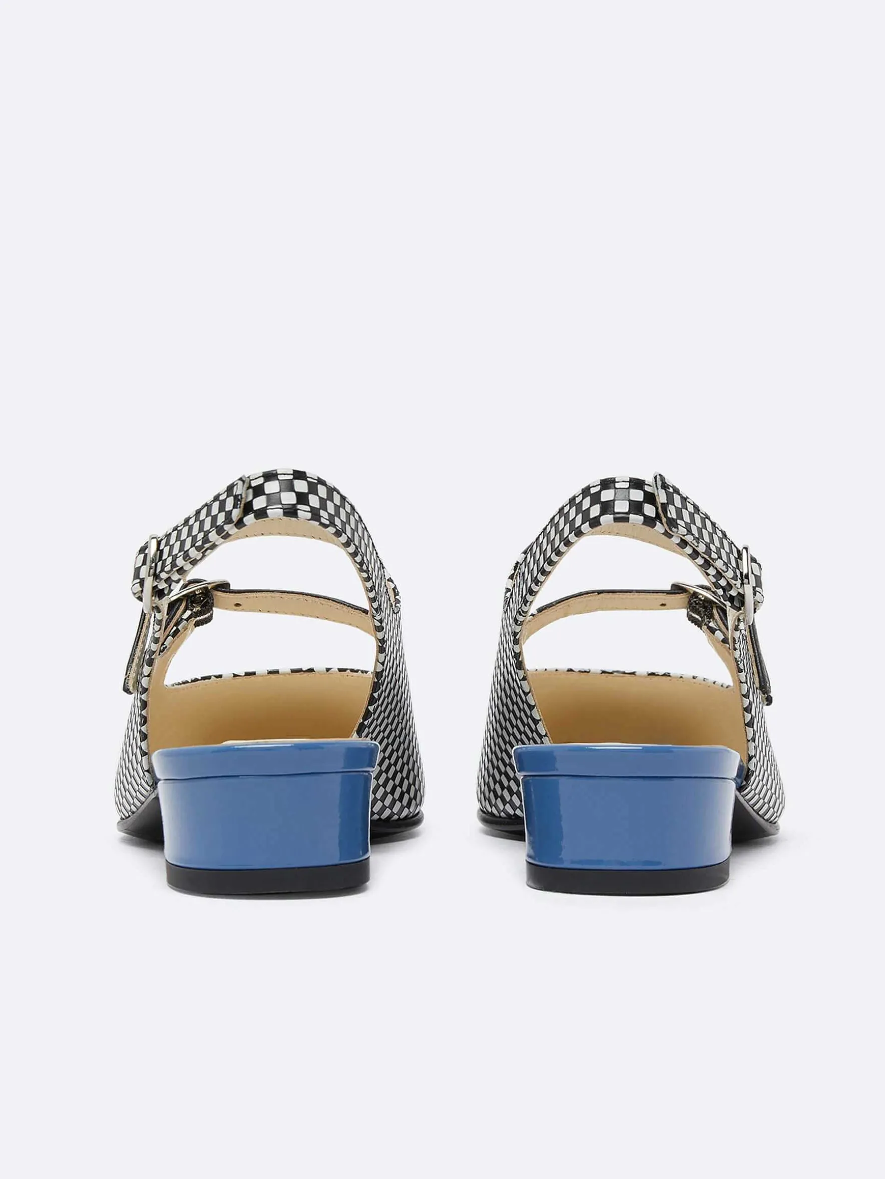 Carel Slingbacks>Zwart-Wit Upcycled Leer En Blauwe Lakleren Mary Janes Met Slingback